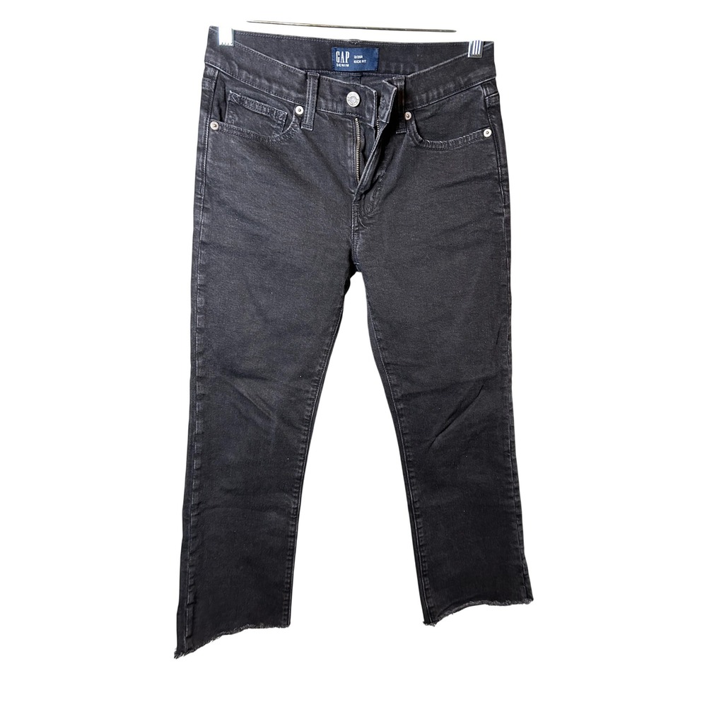 GAP Kick Fit Jeans Women's 2/26R Black Raw Hem Cropped Denim